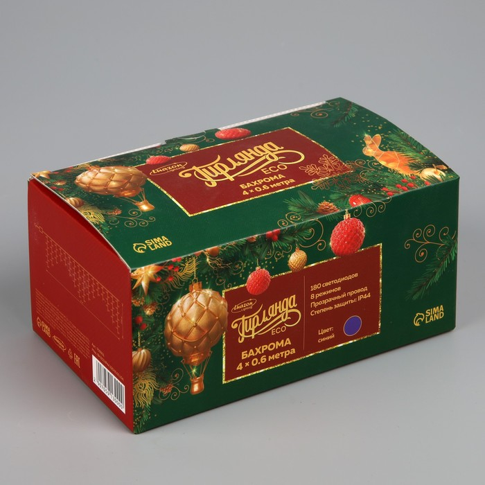 Гирлянда &laquo;Бахрома&raquo; 4 &times; 0.6 м, IP44, прозрачная нить, 180 LED, свечение синее, 8 режимов, 220 В