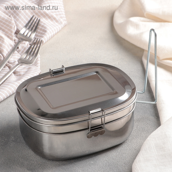 Контейнер для еды из нержавеющей стали с держателем, 17&times;13, 2 уровня