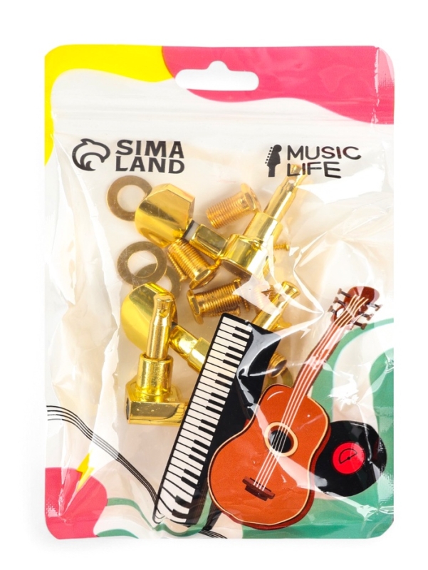 Комплект одиночной колковой механики Music Life, золотистые, 3+3