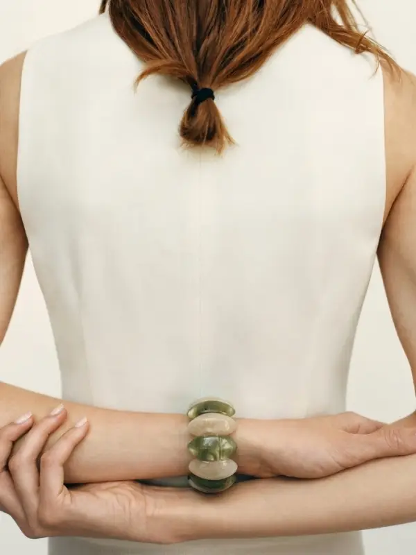 Браслет манжет акрил "Тренд", цвет бежево-злёный