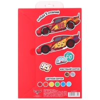 Картон цветной с блёстками, А4, 8 листов, 8 цветов, немелованный, двусторонний, в папке, 250 г/м&sup2;, Тачки