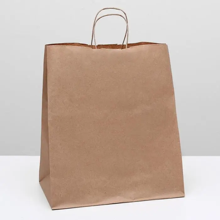 Пакет крафт без печати, круглая ручка 32&times;18&times;37 см