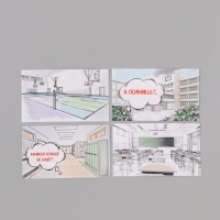 Наклейка бумага "Аниме. Школа" 3х5 см 200 шт в рулоне