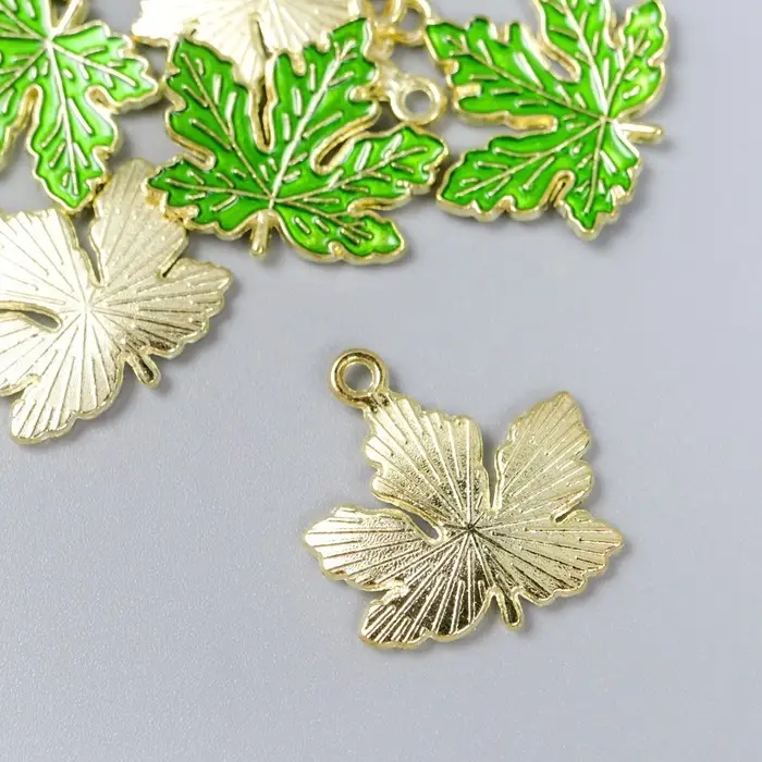 Декор для творчества металл, эмаль "Кленовый листик" зелёный 2х2 см