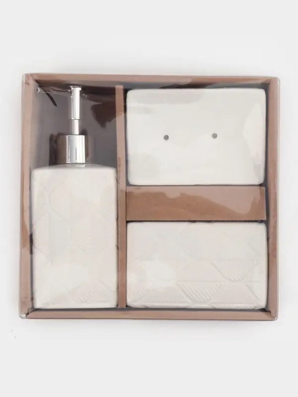 Набор для ванной "Лепесток", 3 предмета (дозатор для мыла, стакан, мыльница), цвет белый