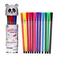 Фломастеры 12 цветов Полоски в тубусе Панда серая, вентилируемый колпачок