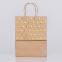 Пакет крафт с золотым тиснением, круглая ручка, 27 х 21 х 11 см, 120 г