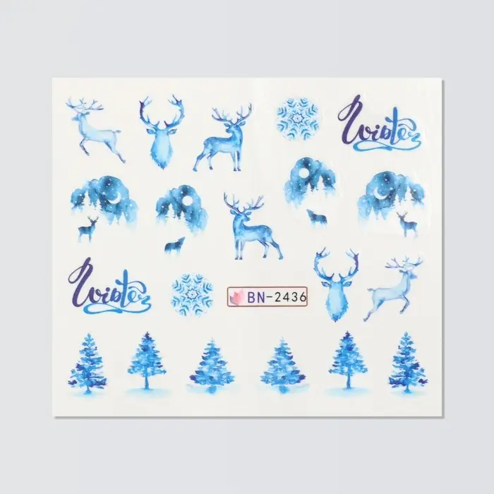 Слайдеры для ногтей &laquo;Christmas deer&raquo;, голубые