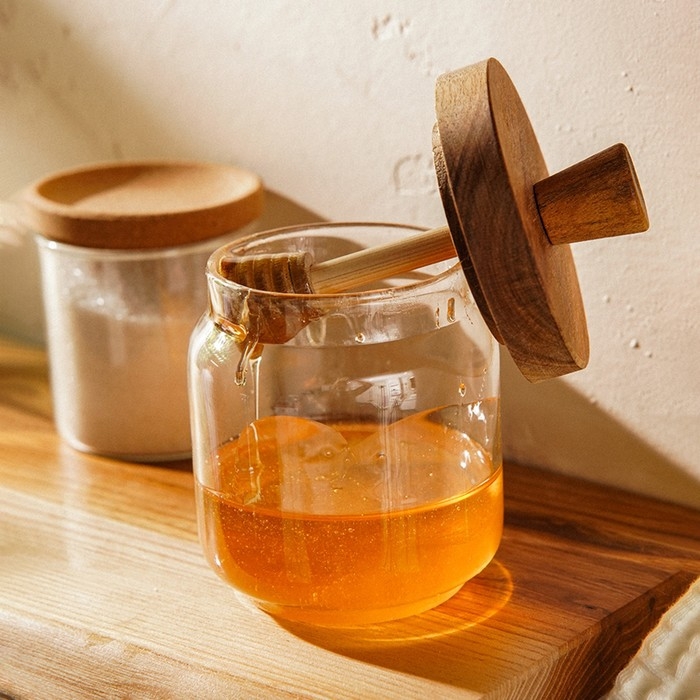 Баночка для меда с крышкой и ложкой из акации SL Home "Южная акация" 450 мл, 9х13,5 см