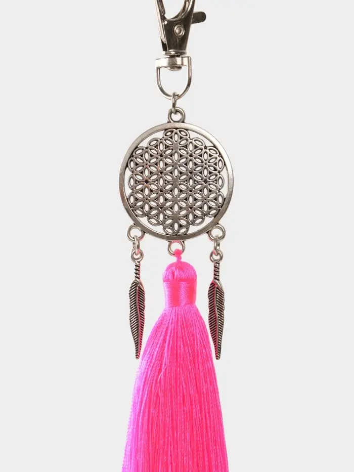 Брелок-кисточка "Ловец снов" 17 см, цв. розовый, серебристый