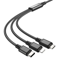 Кабель Hoco BX76, 3 в 1, microUSB/Lightning/Type-C - USB, 2 А, тканевая оплётка, 1 м, чёрный