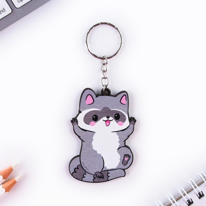 Брелок для ключей деревянный &laquo;Енот&raquo;, 4,4 х 6,4 см