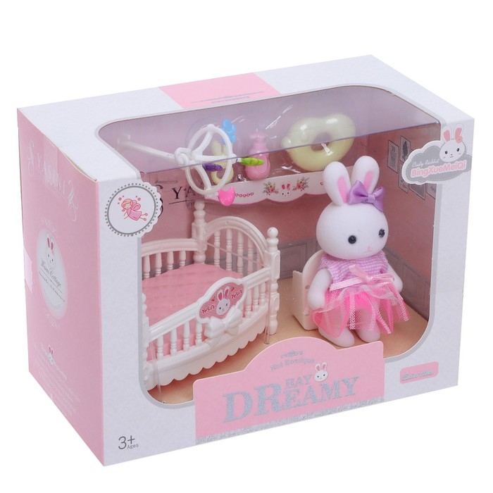 Набор игровой &laquo;Зайчик&raquo; с кроваткой, с аксессуарами, цвет розовый