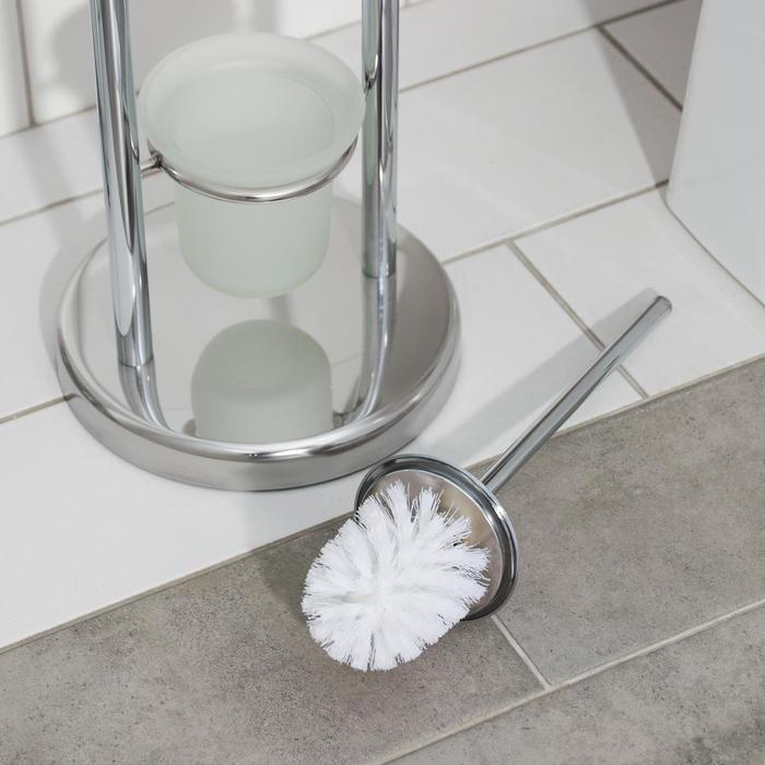 Ёршик для унитаза с подставкой напольный, 22&times;22&times;82 см, с держателем для туалетной бумаги, цвет хром