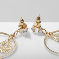 Серьги висячие &laquo;Капли&raquo; ажурные на кольцах, цвет белый в золоте, 11,5 см