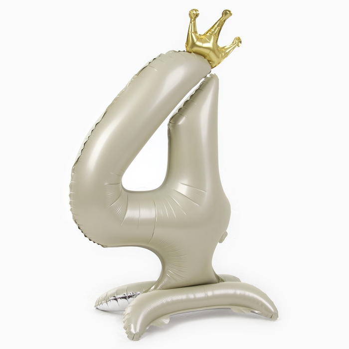 Шар фольгированный 42" &laquo;Цифра 4 с короной&raquo; на подставке, цвет взбитые сливки