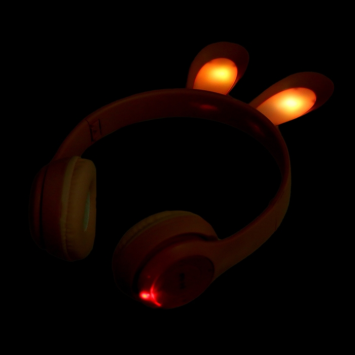 Наушники беспроводные &laquo;Зайчик&raquo;, звуковые и световые эффекты, складные, цвет розовый