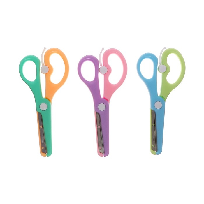 Ножницы пластиковые 13 см, фиксатор, с металлическими лезвиями и закруглёнными концами, безопасные, МИКС