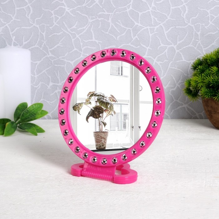 Зеркало настольное - подвесное &laquo;Круг&raquo;, с рамкой под фотографию, d зеркальной поверхности 12 см, фасовка 10 шт, цвет МИКС