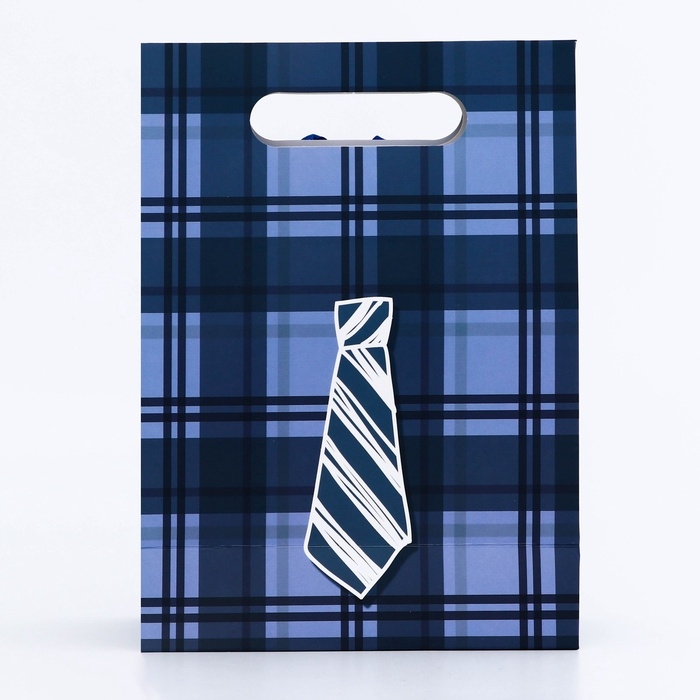 Подарочная коробка-пакет, упаковка с вырубной ручкой, "Мужской галстук" , 19 х 9 х 27 см