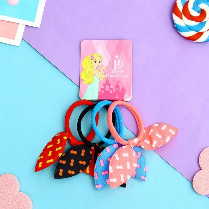 Резинка для волос "Веселые ушки" (набор 4 шт) горох, микс