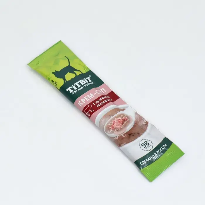 Лакомство крем-суп TitBit для кошек с кусочками телятины, 10 г