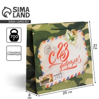 Пакет подарочный ламинированный горизонтальный, упаковка, &laquo;С 23 февраля&raquo;, ML 25 х 21 х 8 см