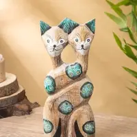 Сувенир интерьерный "Сиамские кошечки" 12х3х30 см, дерево, цв. зелёный