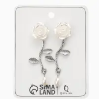 Серьги "Цветок розы", цвет белый в серебре