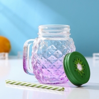 Банка стеклянная с крышкой и трубочкой Доляна &laquo;Ананас&raquo;, 500 мл, 12,5&times;9,5&times;13 см, цвет МИКС