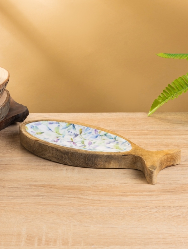 Блюдо в форме рыбки "Оттенки сирени" дерево манго 25,5х10х2 см