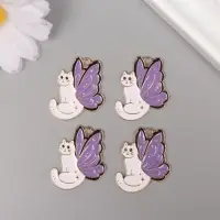 Декор для творчества металл, эмаль "Котик с крыльями бабочки" бело-фиолетовый 2,8х2,4 см