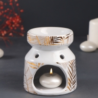 Аромалампа керамика "Золотые пальмовые листья на белом" 9,8х9,8х11 см