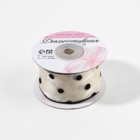 Лента капроновая &laquo;Горох&raquo;, с бархатным тиснением, 25 мм &times; 9,1 &plusmn; 0,5 м, цвет бежевый/чёрный