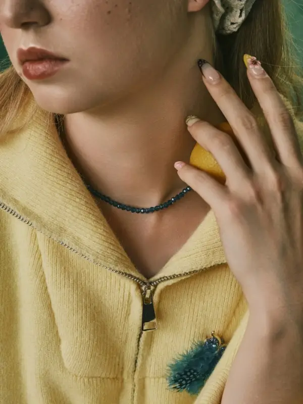 Чокер из бисера &laquo;Хрусталь&raquo;, морской в серебре, 37 см + 5 см доп, цепочка