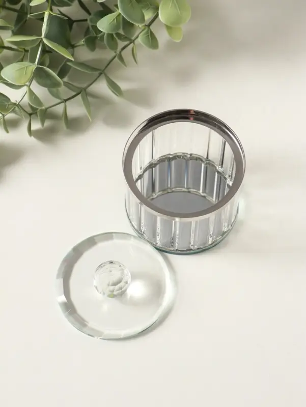 Шкатулка стекло с металлическим ободком "Шар" серебро 6,7х6,7х7 см