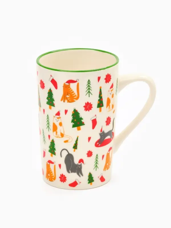 Кружка чайная керамическая &laquo;Новогодние коты&raquo;, 385 мл, ручная работа