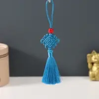 Подвеска текстиль, пластик "Узел счастья и бесконечности" голубая 8,5 см