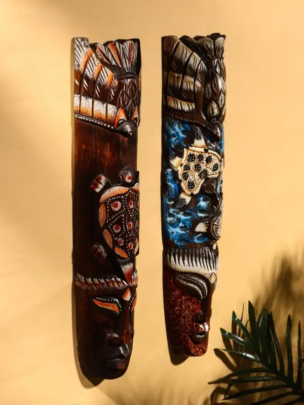 Маска &laquo;Абориген и ящерица&raquo;, 50&times;12&times;4 см, дерево, МИКС