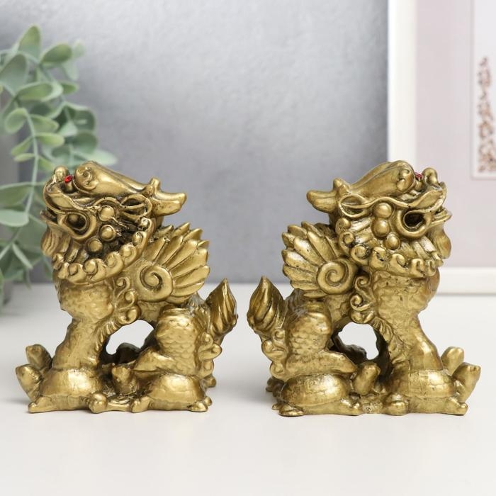 Нэцке полистоун "ПиЯО" под бронзу набор 2 шт 9х5,3х8,5 см