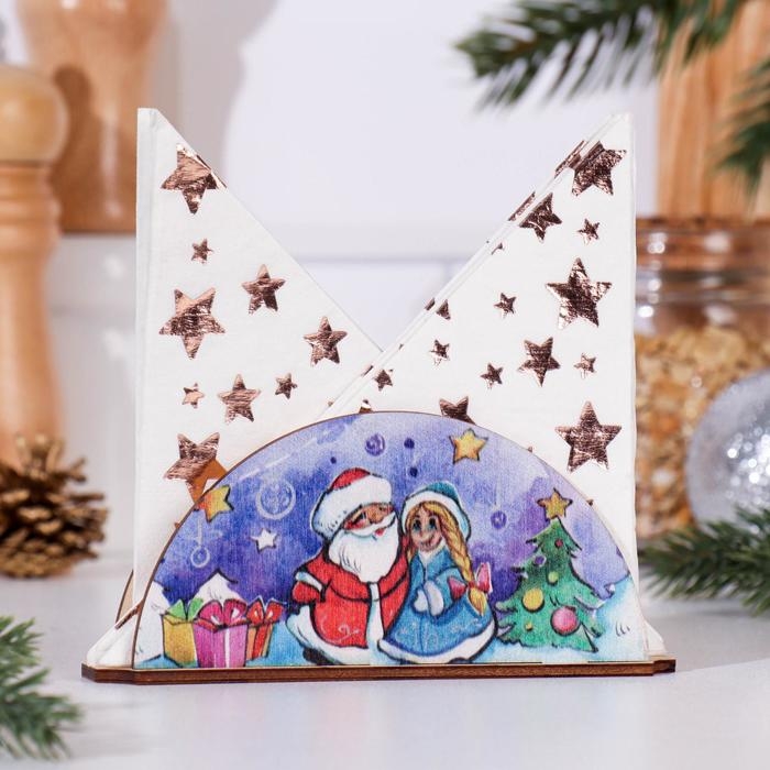 Салфетница "Дед Мороз и Снегурочка с подарками", 13,5&times;3,1&times;6 см