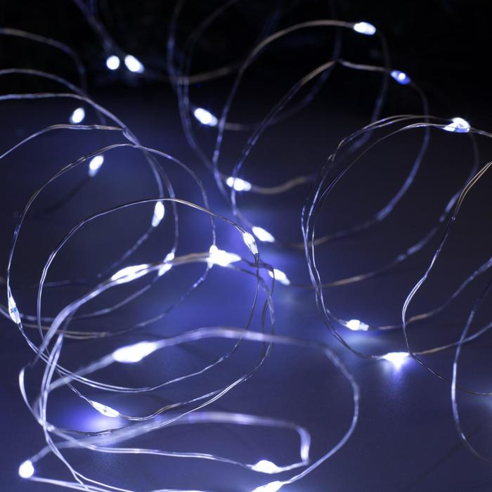 Гирлянда &laquo;Нить&raquo; 10 м роса, IP20, серебристая нить, 100 LED, свечение белое, мерцание белым, 12 В