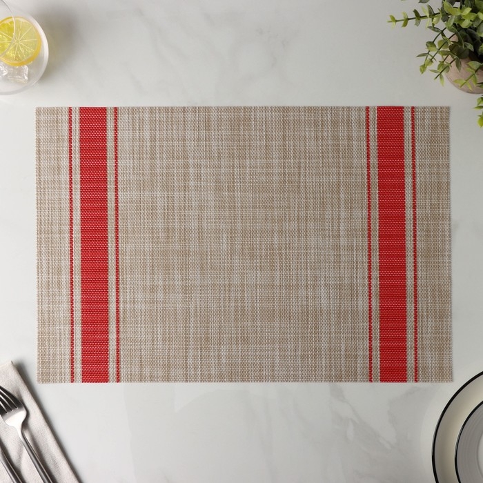 Салфетка сервировочная на стол &laquo;Две полосы&raquo;, 45&times;30 см, цвет красный