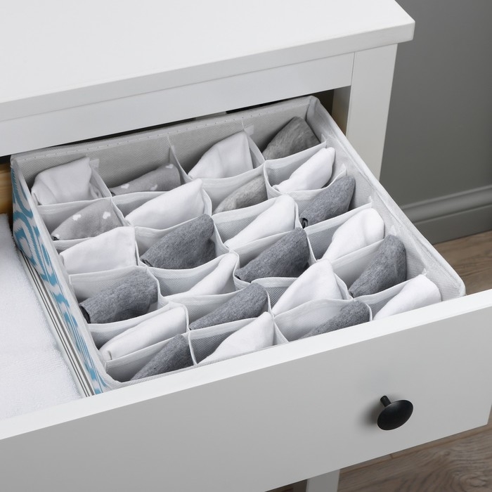 Органайзер для хранения белья Доляна &laquo;Лагуна&raquo;, 24 ячейки, 30&times;30&times;10 см, цвет бирюзовый