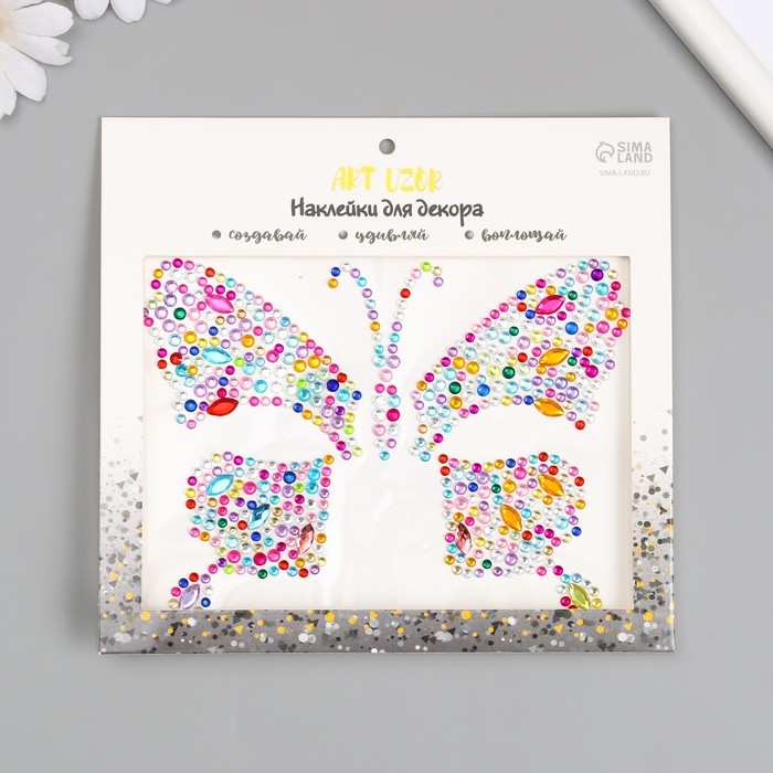 Наклейка пластик стразы "Бабочка" МИКС 12х16 см