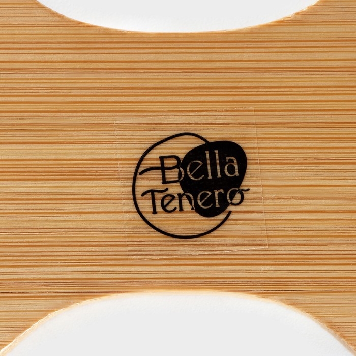 Салфетница керамическая на бамбуковой подставке BellaTenero, 14&times;7&times;10 см, цвет белый