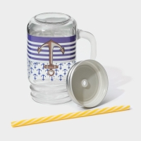 Кружка стеклянная с крышкой и трубочкой Доляна &laquo;Моряк&raquo;, 450 мл, 10&times;7,5&times;13 см