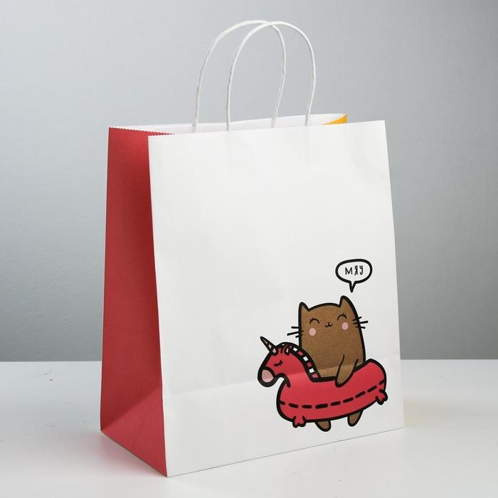 Пакет подарочный крафтовый, упаковка, &laquo;Котик&raquo;, 28 х 32 х 15 см