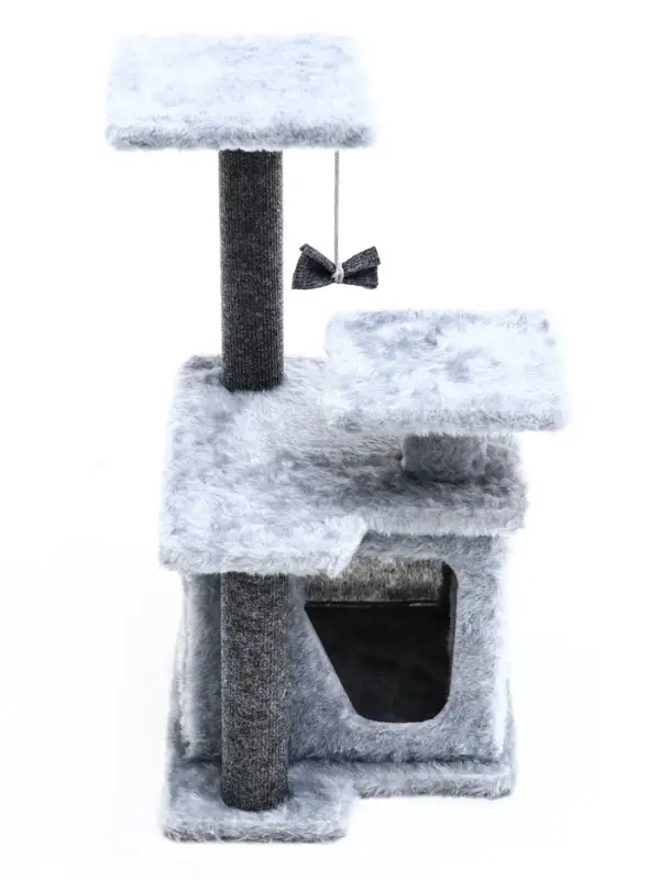 Домик для кошек с когтеточкой, квадратный, 3х-этажный, 33 &times; 42 &times; 63 см, ковролин, серая