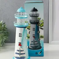 Сувенир настольный "Маяк с парусником" голубой, 3хLR1130, RGB, LED 9,5х9,5х28,5 см